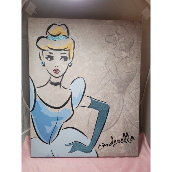 Disney Cinderella Printed Canvas With Glitter Accents 16×20 - Picture 1 of 5